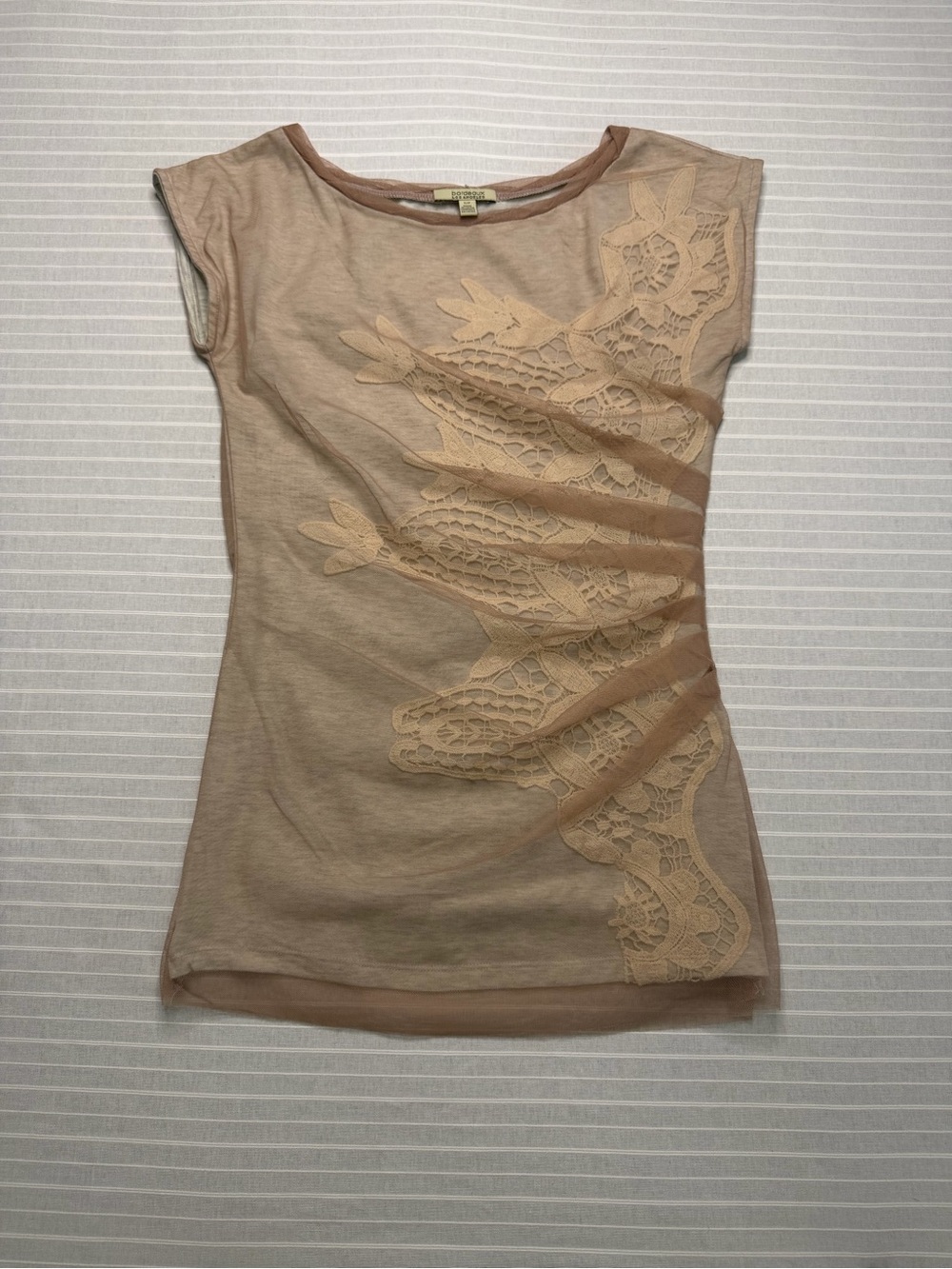 🤎 Bordeaux Los Angeles Blush Lace & Mesh Top – Size S/P